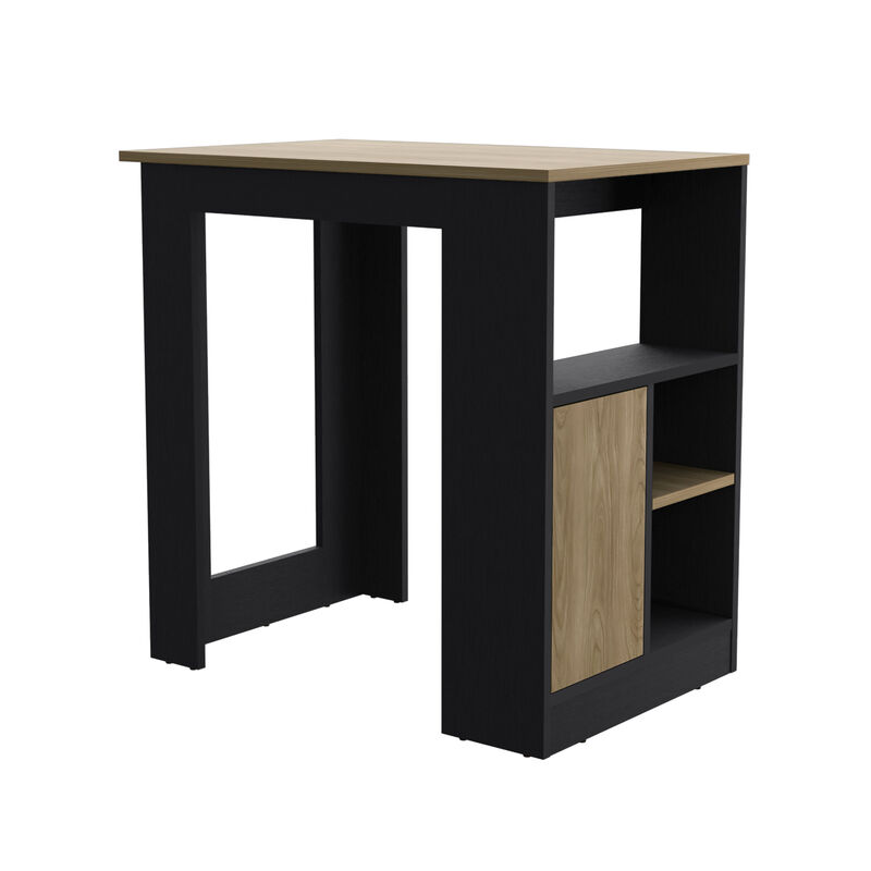 DEPOT E-SHOP Masset Kitchen Island 36" H with Side Shelves and Push-to-Open Cabinet, Black / Natural Oak