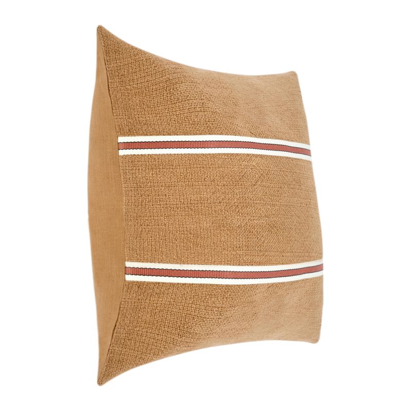 Square Accent Throw Pillow, 22 Inch Cotton and Linen, Chestnut Brown - Benzara