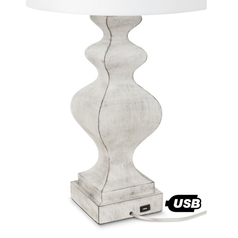 Lux Lighting Cyrus 32 White Farmhouse Polyresin Table Lamp w/ USB, (Set of 2)