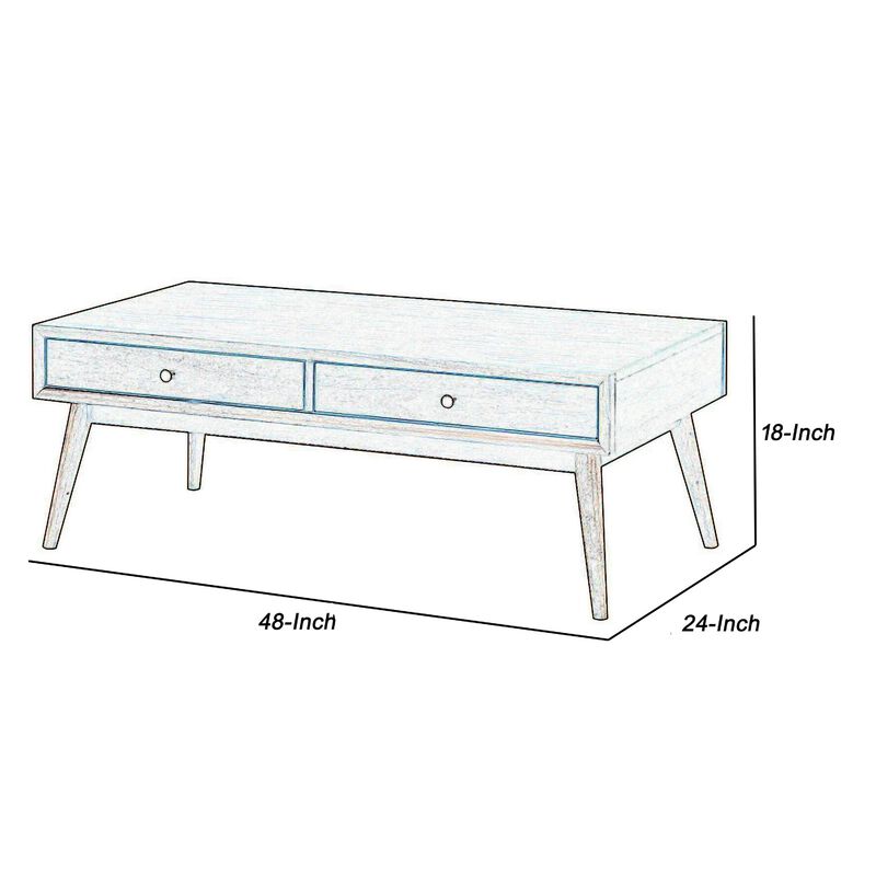 2 Drawer Wooden Coffee Table with Splayed Legs, Walnut Brown image number 5