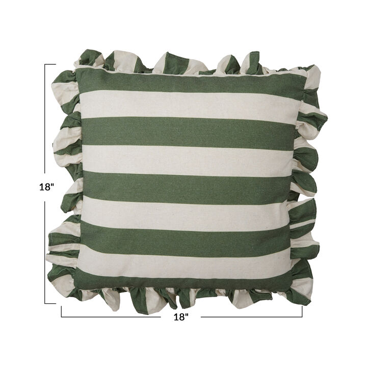 Artisan Striped Ruffle Pillow in Green and White