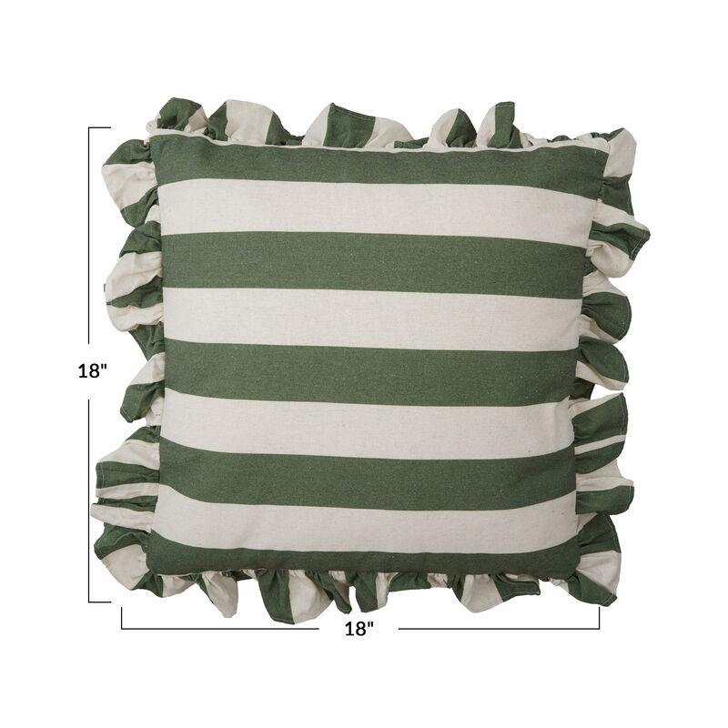 Artisan Striped Ruffle Pillow in Green and White image number 1