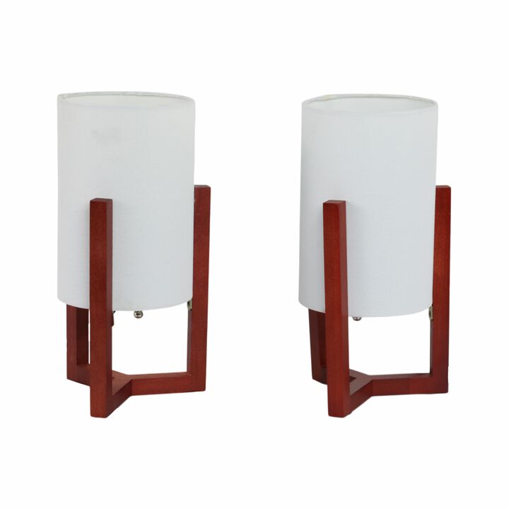Wood,s/2,15"h,cylnder Tripod Tbl Lamps,cherry/wht