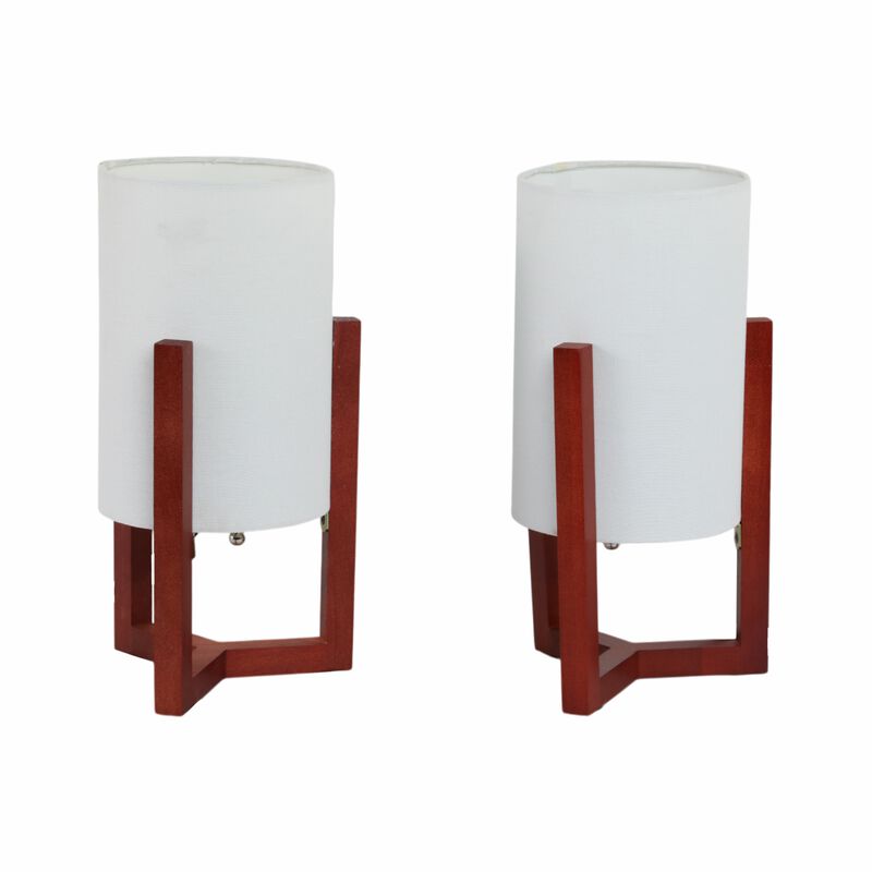Wood,s/2,15"h,cylnder Tripod Tbl Lamps,cherry/wht image number 1