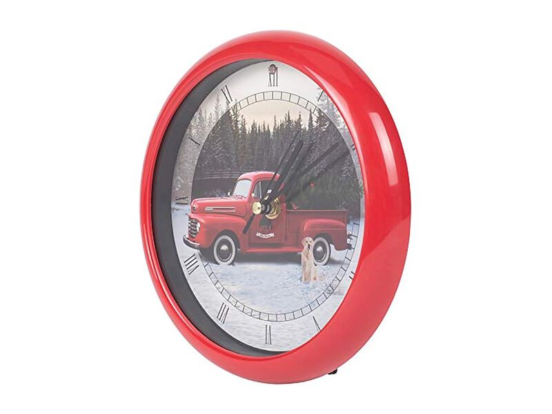 Red Ford Truck Christmas Carol Plays Wall Clock Home Decor image number 2