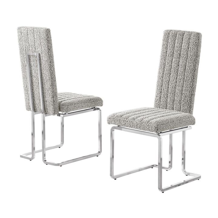 Best Quality Furniture Rich Gray Boucle Fabric Silver Chrome Base Back Rest Dining Chairs (Set Of 2)