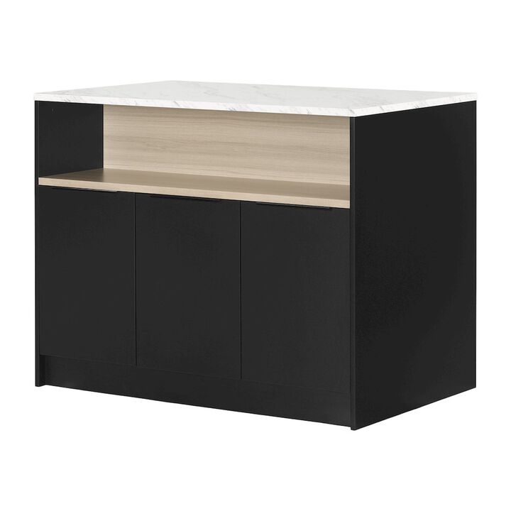 Olio Kitchen Island, Matte Black and Faux White Marble