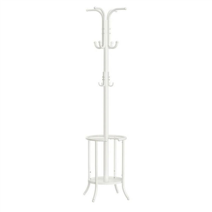 Freestanding Heavy Duty Coat Rack Metal Design with Umbrella Holder and Hooks