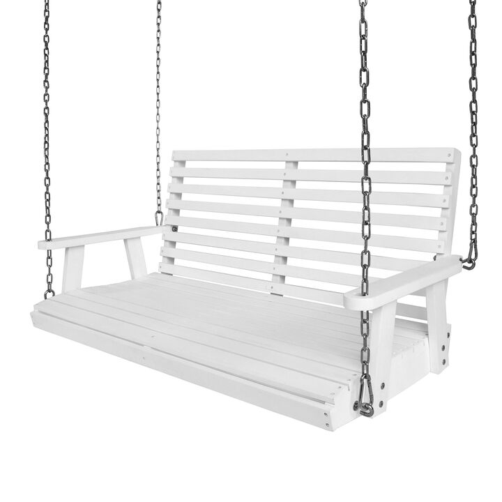 Natura Coastal Farmhouse Slate-Back Acacia Wood Outdoor Porch Swing