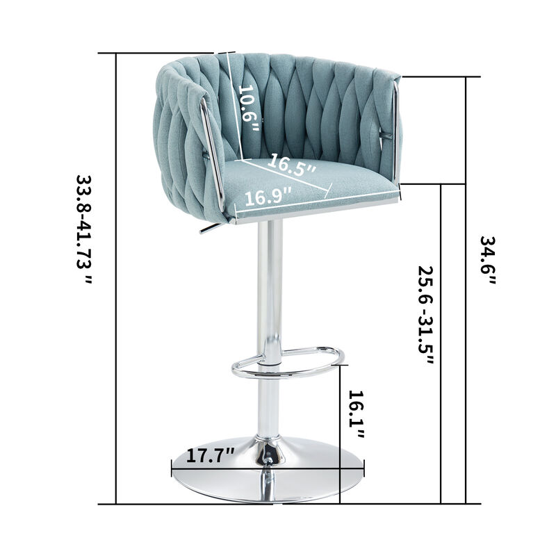 Streamdale 360 Woven Back Bar Stools, Set of 2, Adjustable Height, Silver Chrome, Blue image number 6
