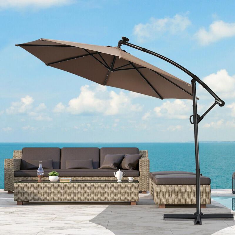 360-Degree Rotating Patio Umbrella &ndash; Solar Powered LED Cantilever Shade (Base Not Included)