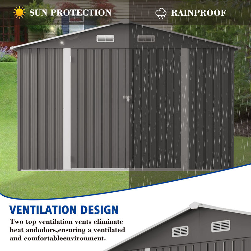 10x8 FT Large Metal Storage Shed, Lockable Door and Air Vent, Clear Window image number 6