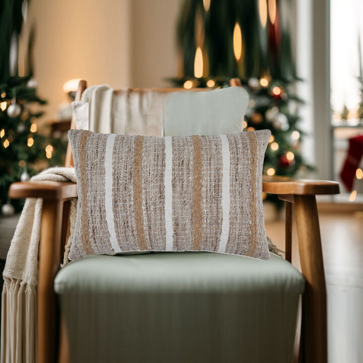 Ishy 14 x 22 Lumbar Accent Pillow Set of 4, Stripe Design, Brown White - Benzara
