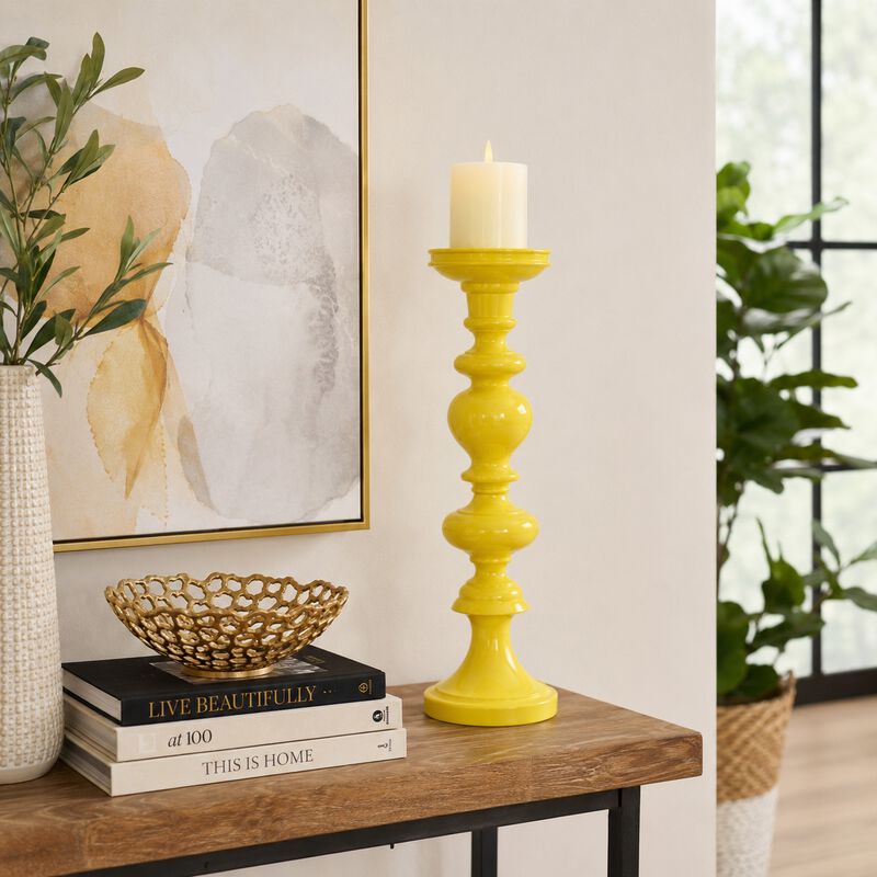 Meo Tabletop D&eacute;cor Candle Holder, Sculpted Turned Yellow Resin, 20 Inch image number 8