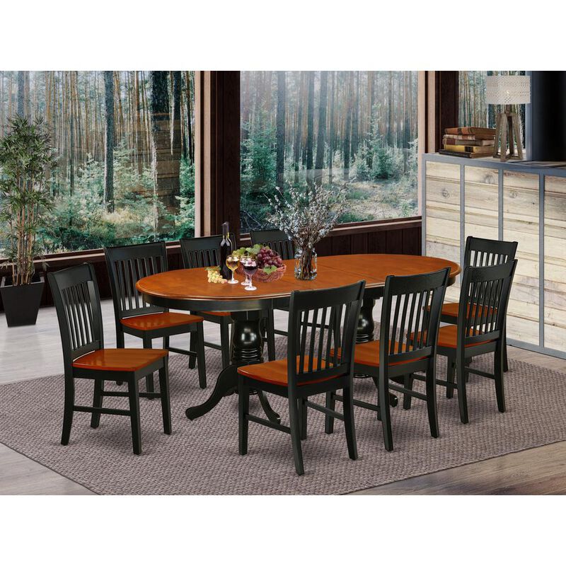 East West Furniture Dining Room Set Black & Cherry, PFNO9-BCH-W