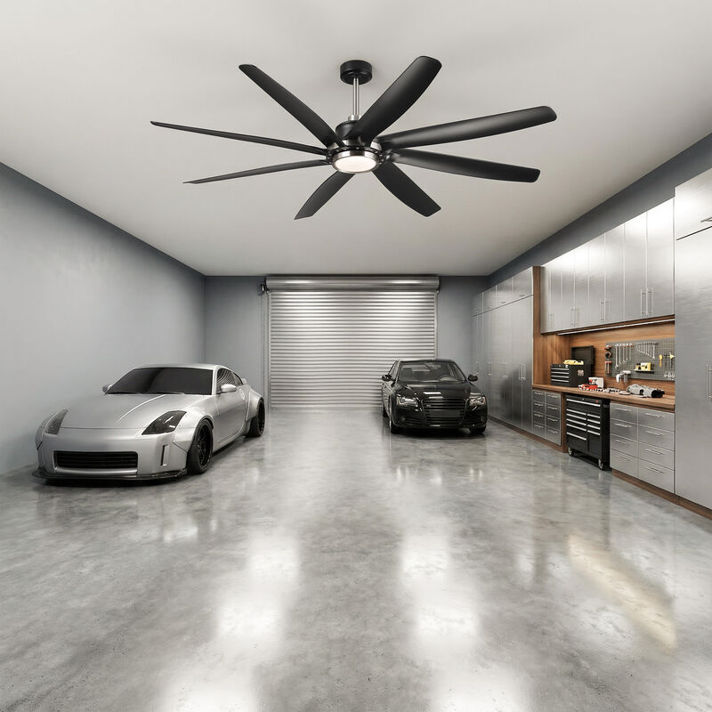 72" Modern Farmhouse Black Reversible Dimmable 8 Blades Ceiling Fan with Light and Remote image number 4