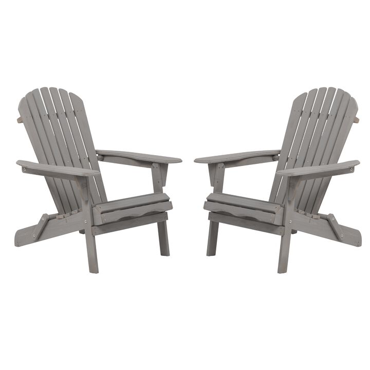 Outdoor Folding Wooden Adirondack Chair Set of 2, Solid Hemlock Patio Chairs for Garden, Backyard, Porch, Deck & Fire Pit