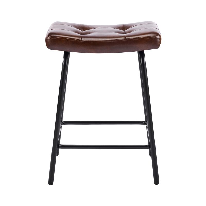 HomeRoots Set of Two Faux Leather and Metal Counter Height Bar Chairs image number 2