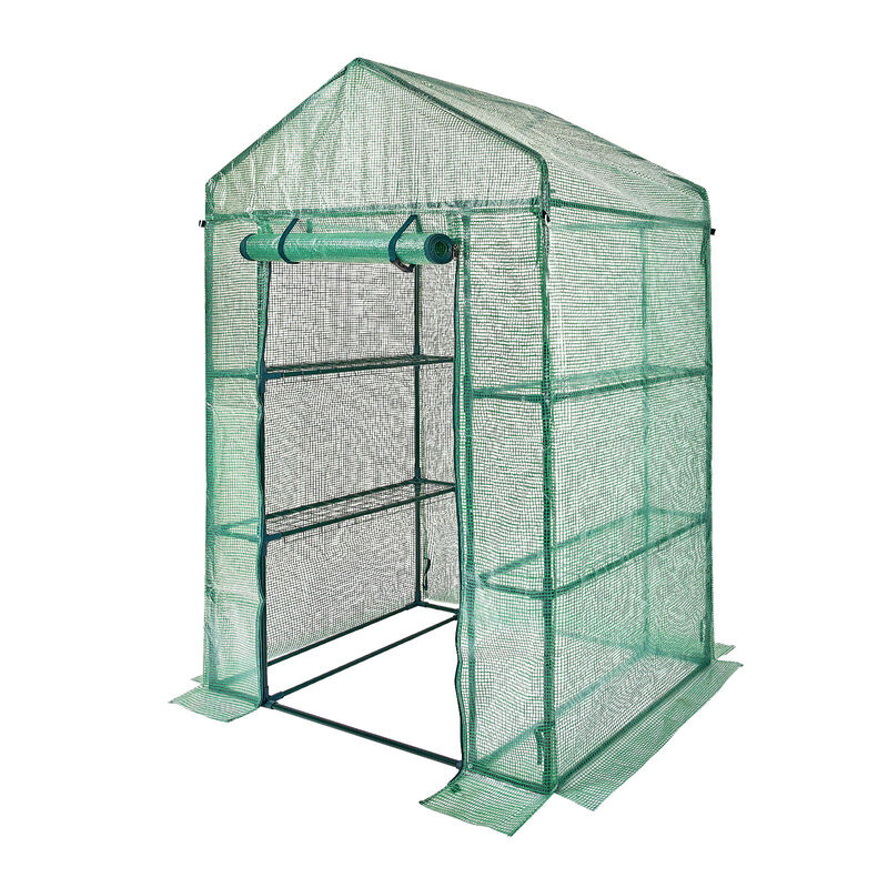 Portable Walk-in Greenhouse with Shelves, Roll-Up Windows, and Heavy-Duty PE Cover