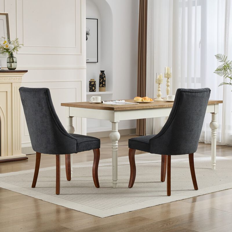 Whisen 2-Piece 25inch Dining Chairs, Rayon Linen Upholstered Channel Tufted with Curved Solid Wood Legs for Kitchen Dining Room image number 4