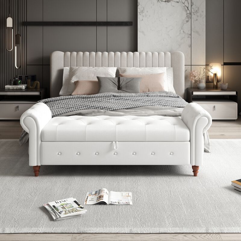 Streamdale 63'' Bed Bench Cream White Fabric image number 0