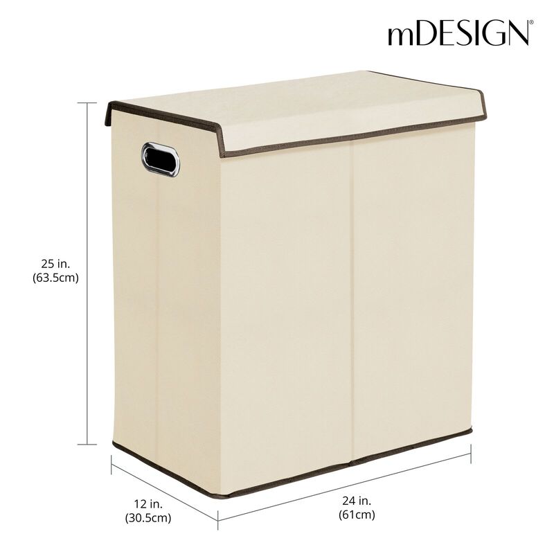 mDesign Divided Laundry Hamper Basket with Lid, Chrome Handles, Espresso Brown image number 5
