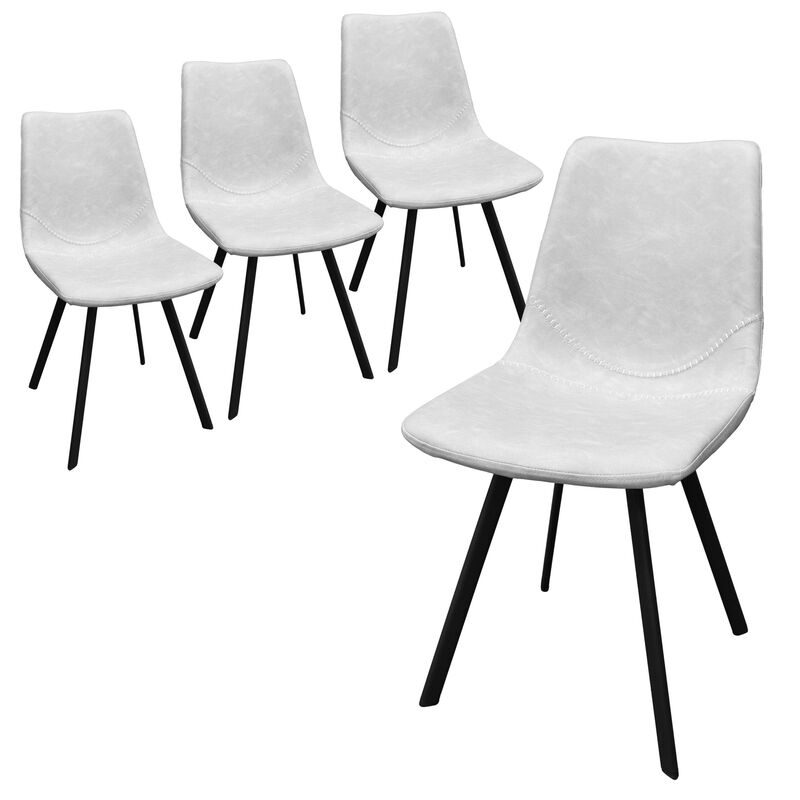 LeisureMod Upholstered Leather Dining Chair, Modern Side Accent Chair for Kitchen, Dining, and Living Room with Powder-Coated Metal Base, Set of 4