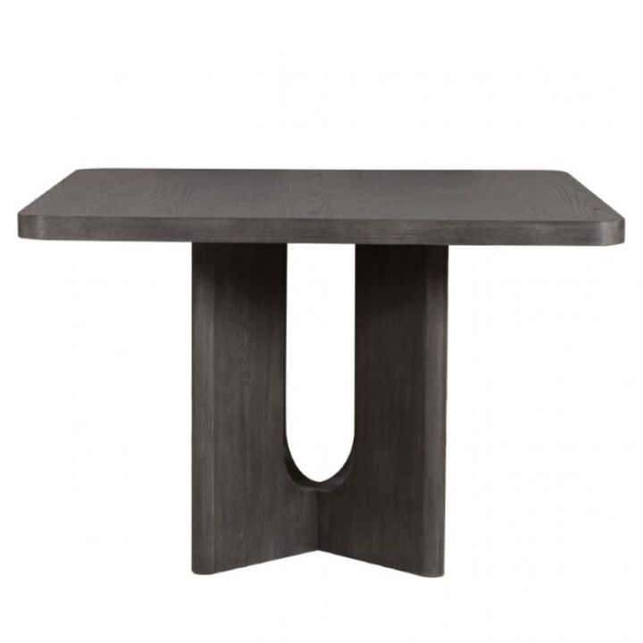 Zoko Square Counter Height Dining Table, Pedestal Base, Ash Gray Wood - Benzara