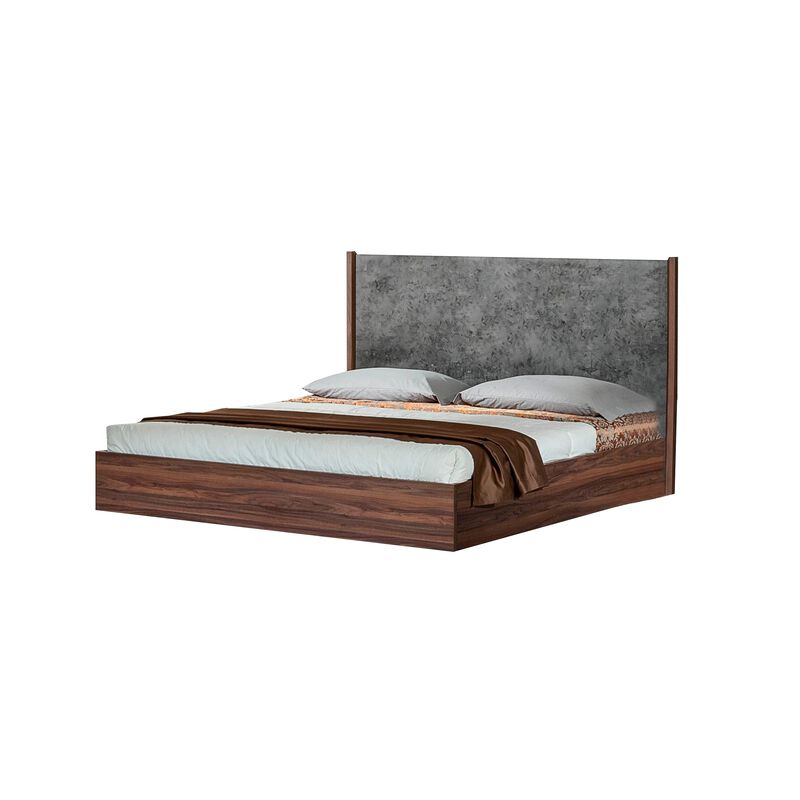 Xico King Size Platform Bed, Panel Design Headboard, Concrete Gray, Brown - Benzara image number 1