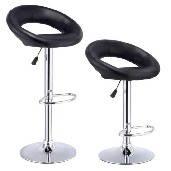 Set of 2 Adjustable Swivel PU Bar Stools-Black