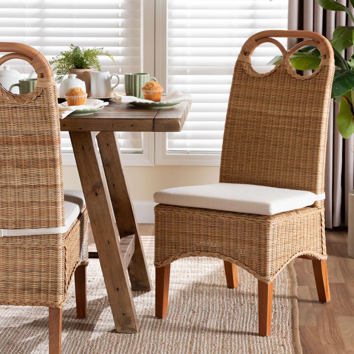 bali & pari Dyna Natural Rattan Dining Chair - Handwoven Wicker Side Chair with Removable Cushion and Loop Backrest, Boho Coastal Seating