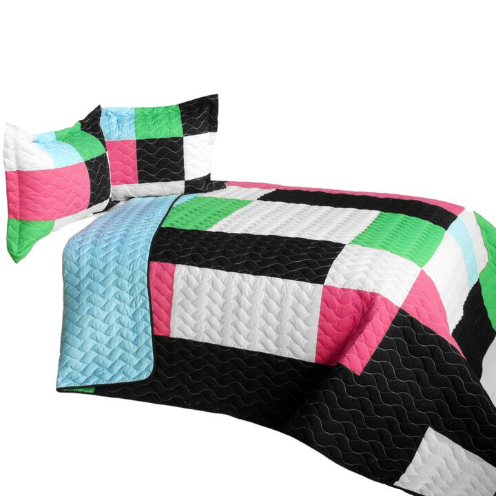 Throb of Encounters Quilted Patchwork Quilt Set 3PC Queen Size Cozy Bedding