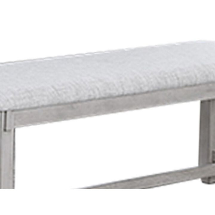 Peter 50 Inch Dining Bench, Fabric Upholstery, Cushioned, Driftwood Gray - Benzara