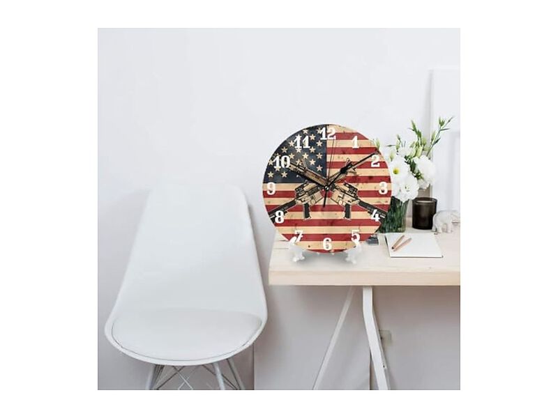American Flag Gun Wall Clock 84 Inch Silent Non Ticking Modern Battery Operated image number 2