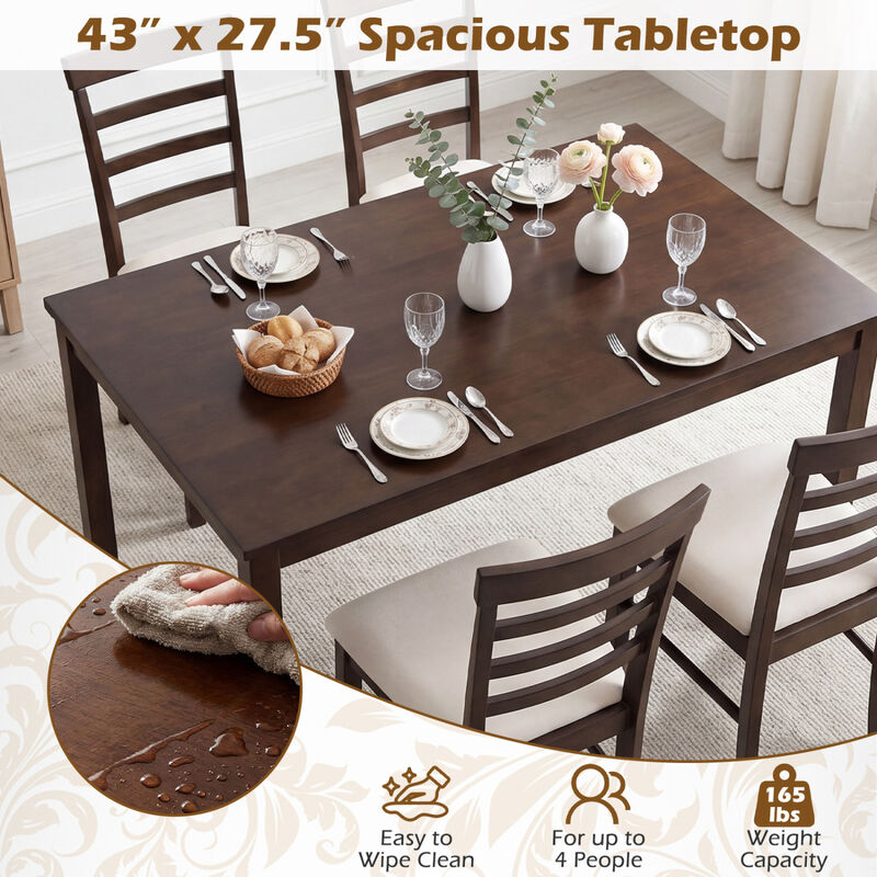 Modern 5 Piece Dining Table Set with Cushioned Chairs for Kitchen and Dining Room-Brown image number 5