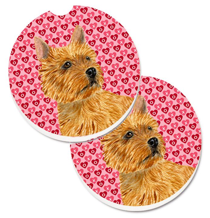 Caroline's Treasures Norwich Terrier Hearts Love & Valentine's Day Portrait Set of 2 Cup Holder Car Coasters SS4499CARC, 2.56, Multicolor