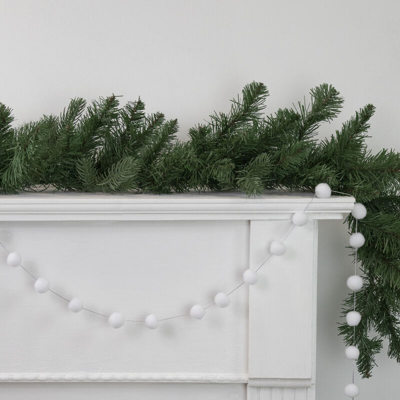 9' White Plush Snowball Christmas Garland image number 1