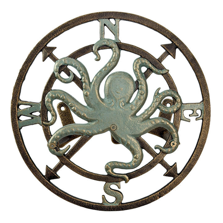 Cast Iron Octopus Compass Rose Garden Hose Holder 11.75 inch Coastal Decor