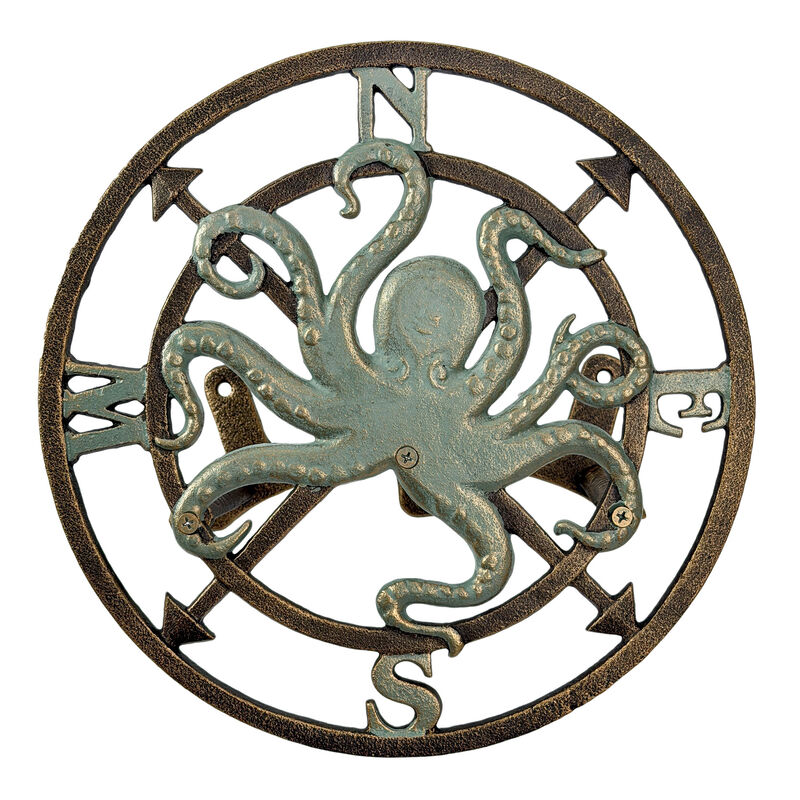 Cast Iron Octopus Compass Rose Garden Hose Holder 11.75 inch Coastal Decor image number 1