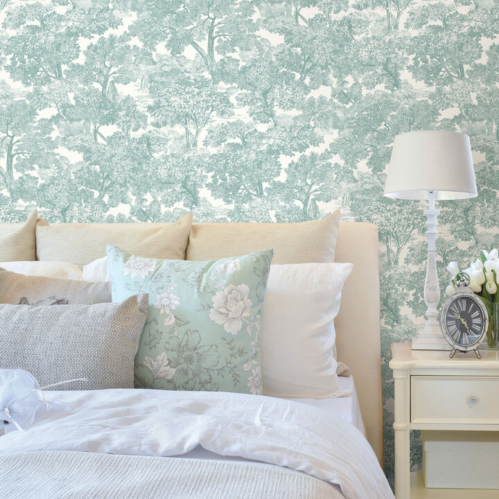 Spinney Teal Toile Wallpaper