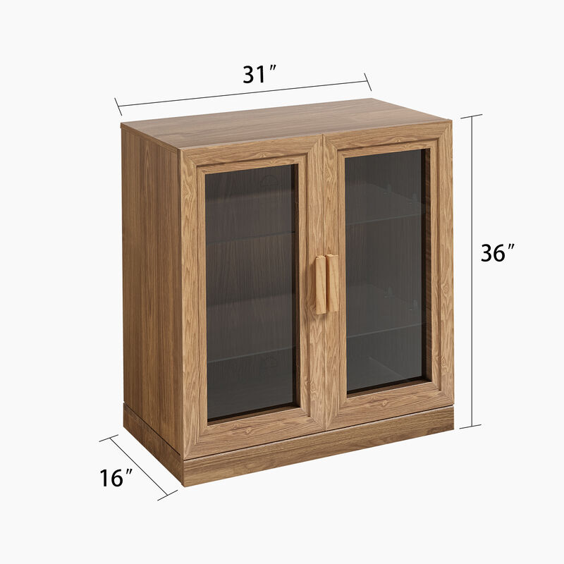 Wood Accent Cabinet, Storage Organizer with Adjustable Shelves and Glass Doors