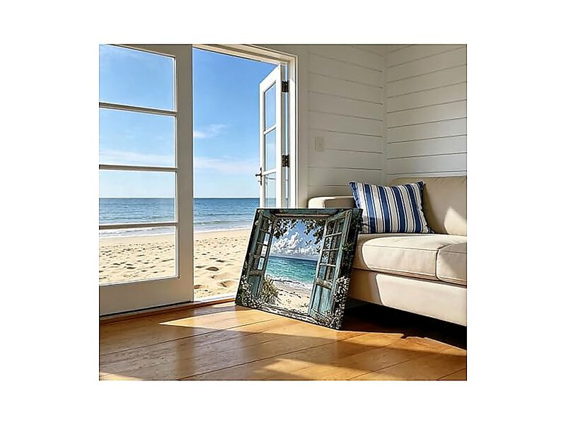 Coastal Beach Window View Wall Art Ocean Seascape Canvas Tropical Seashore Room image number 3
