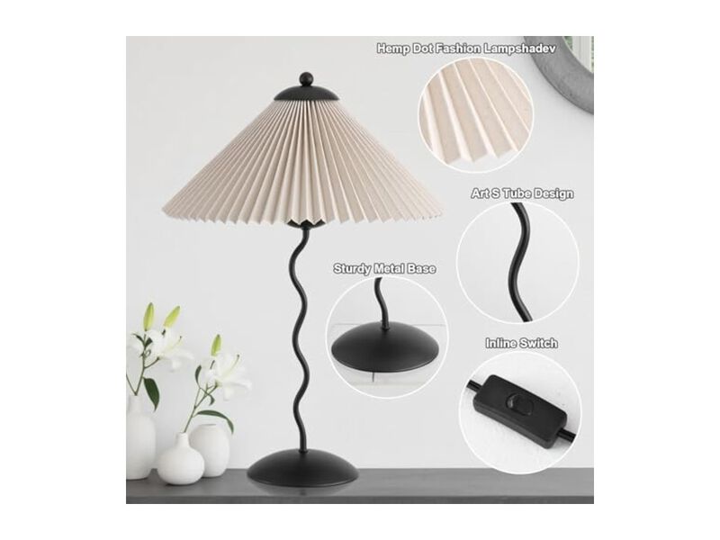 Modern Linen Table Lamp For Bedroom Home Office Black image number 3