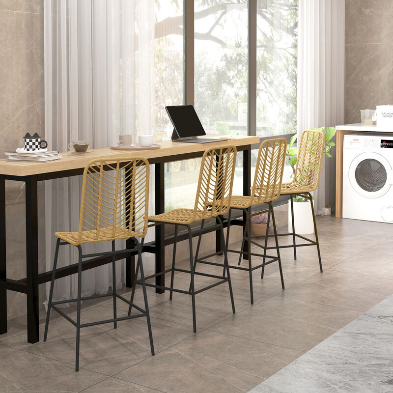 Hivvago Wicker Counter Stools Set of 4 with Steel Legs image number 6