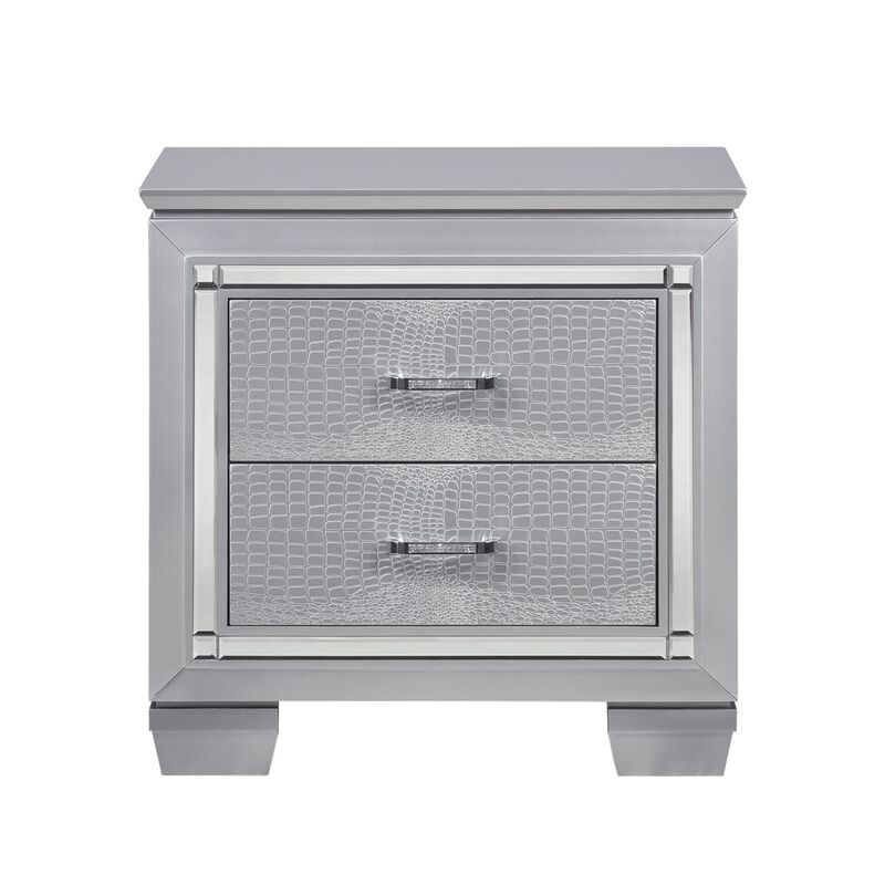 Streamdale Silver Finish Nightstand with Alligator Embossed Drawers
