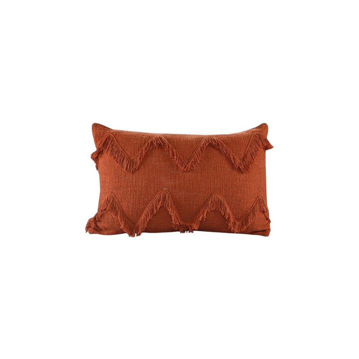 HomeRoots 14" X 20" Cinnamon Chevron Cotton Lumbar Throw Pillow With Texture