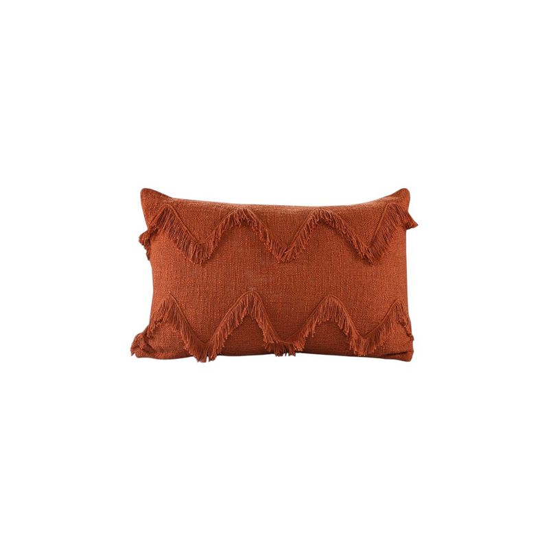 HomeRoots 14" X 20" Cinnamon Chevron Cotton Lumbar Throw Pillow With Texture image number 0