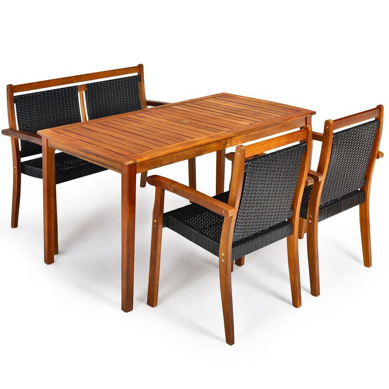 Mondawe 4-Piece Outdoor Acacia Wood Patio Set,Loveseat & Rectangular Table With Umbrella Hole