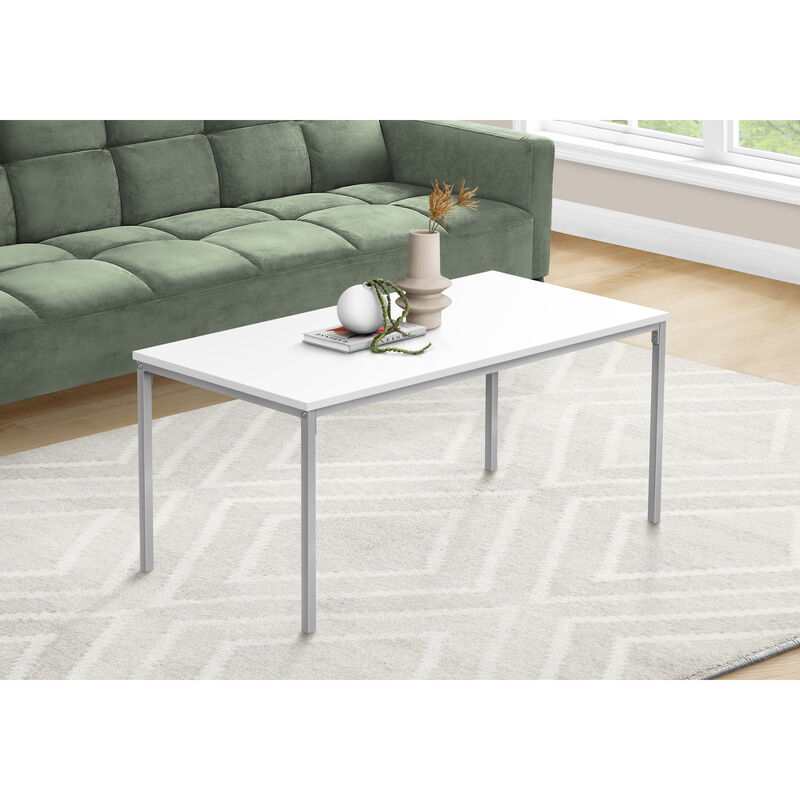Monarch Specialties I 3795 Coffee Table, Accent, Cocktail, Rectangular, Living Room, 40"L, Metal, Laminate, White, Grey, Contemporary, Modern