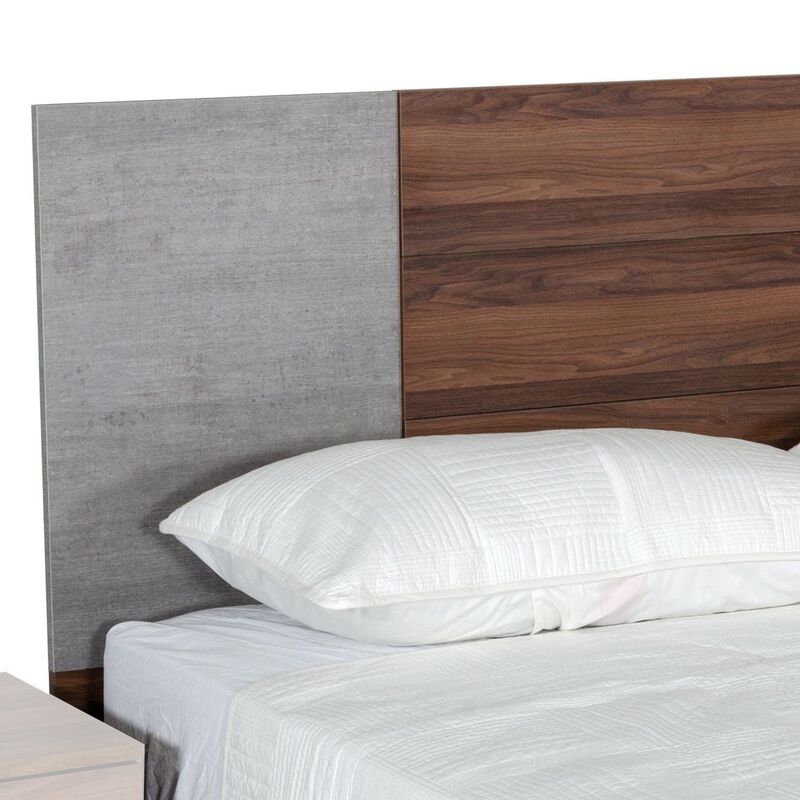 Leen King Size Bed with Tall Headboard, Italian Faux Concrete, Brown - Benzara image number 3